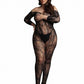 Le Desir Lace Sleeved Bodystocking - Black - Queen