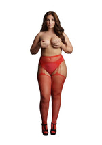 Load image into Gallery viewer, Le Desir Suspender Rhinestone Pantyhose - Red - Queen