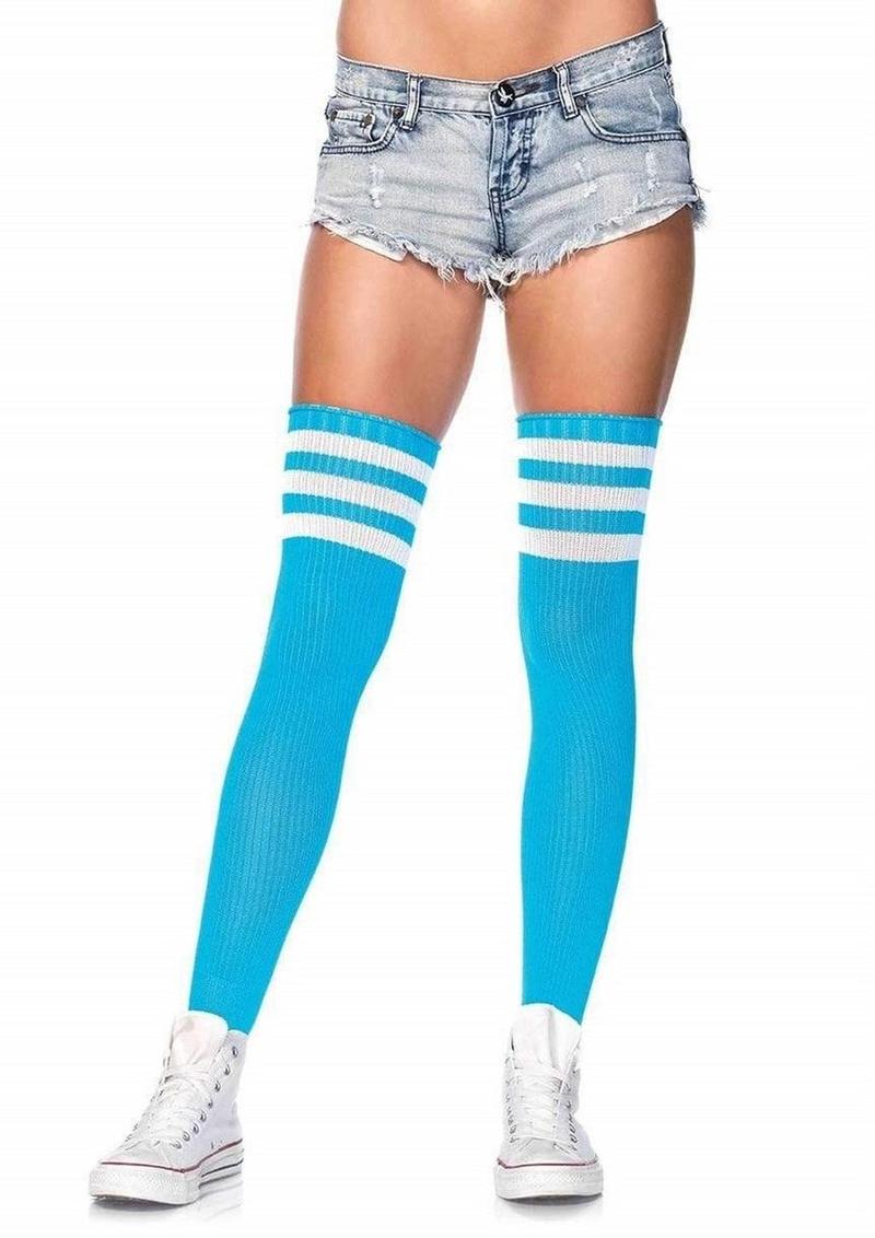 Leg Avenue Athlete Thigh High with 3 Stripe Top - Blue - One Size