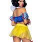 Leg Avenue Bad Apple Snow White, Shimmer Halter Bandeau with Organza Puff Sleeves and Ruffle Collar, Garter Panty with Shimmer Sheer Skirt, and Matching Bow Headband