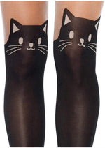 Load image into Gallery viewer, Leg Avenue Black Cat Spandex Opaque Pantyhose with Sheer Thigh Accent - Black/Nude - One Size