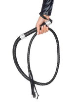 Load image into Gallery viewer, Leg Avenue Braided Whip with Rhinestone Look Handle Accent Faux Leather - Black - 54in
