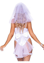 Load image into Gallery viewer, Leg Avenue Bridal Babe Lace Garter Bodysuit, Bow and Train Bustle, and Bridal Veil
