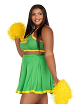 Load image into Gallery viewer, Leg Avenue Bring It Baddie Set Top with Cheer Logo, Pleated Skirt and Pom Pom (3 Piece) - 1x/2x - Green
