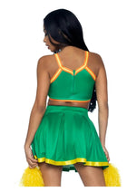 Load image into Gallery viewer, Leg Avenue Bring It Baddie Set Top with Cheer Logo, Pleated Skirt and Pom Pom - Green - XSmall - 3 Piece
