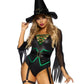 Leg Avenue Broomstick Babe Bodysuit with Lace Up Deep-V and Waist Cincher Buckle Accent, Attached Garters, and Witch Hat - Black - Large - 2 Piece