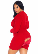 Load image into Gallery viewer, Leg Avenue Brushed Rib Romper Long Johns with Cheeky Snap Closure Back Flap - Red - Queen/XLarge/XXLarge
