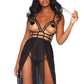 Leg Avenue Cage Strap Open Bodice Maxi Dress and Matching G-String - Black - Large/Medium - 2 Piece