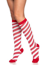 Load image into Gallery viewer, Leg Avenue Candy Cane Lurex Knee High Socks - Red/White - One Size