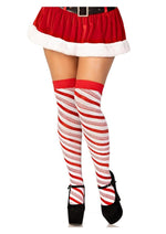 Load image into Gallery viewer, Leg Avenue Candy Cane Lurex Striped Over The Knee Socks - White - One Size
