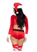 Load image into Gallery viewer, Leg Avenue Christmas Cutie Costume, Velvet Crop Top with Faux Fur Trim, Shorts, Belt and Santa Hat - Red/White - XSmall - 4 Piece
