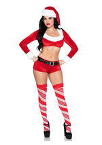 Load image into Gallery viewer, Leg Avenue Christmas Cutie Costume, Velvet Crop Top with Faux Fur Trim, Shorts, Belt and Santa Hat
