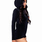 Leg Avenue Comfy Cat Ultra-Soft Velvet Plush Zip Up Romper with Bell Zipper Pull, Ear Hood, and Kitty Tail - Black - XSmall