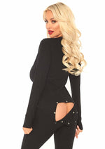 Load image into Gallery viewer, Leg Avenue Cozy Brushed Rib Long Johns with Cheeky Snap Closure Back Flap - Black - Medium/Small