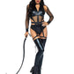 Leg Avenue Criminal Kitty Cut-Out Zip Up Bodysuit with Snap Crotch, Belt with Attached Garters, and Cat Ear Headband - Black - XSmall - 3 Piece