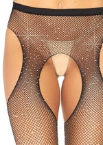 Load image into Gallery viewer, Leg Avenue Crystalized Fishnet Suspender Pantyhose - Black - One Size