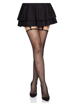 Load image into Gallery viewer, Leg Avenue Daisy Dot Fishnet Stockings with Scalloped Top