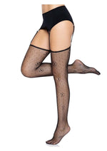 Load image into Gallery viewer, Leg Avenue Daisy Dot Fishnet Stockings with Scalloped Top