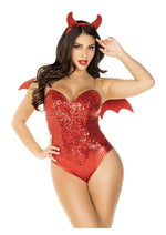 Load image into Gallery viewer, Leg Avenue Devil Kit Rhinestone Devil Wings and Horn Headband - Red - One Size - 2 Piece
