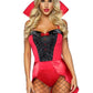 Leg Avenue Devilish Darling Tux and Tails Bodysuit with Stay Up Collar, Pin-On Devil Tail, and Sequin Devil Horn Headband - Red - Large - 3 Piece