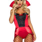 Leg Avenue Devilish Darling Tux and Tails Bodysuit with Stay Up Collar, Pin-On Devil Tail, and Sequin Devil Horn Headband