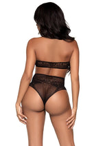 Load image into Gallery viewer, Leg Avenue Dotted Net Keyhole Halter Crop Top with Lace Accents and High Waist Thong Panty - Black - One Size - 2 Pieces