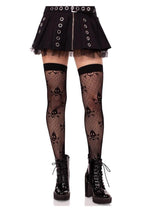 Load image into Gallery viewer, Leg Avenue Dotted Net Skull Thigh Highs - Black - One Size
