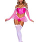 Leg Avenue Dreamy Princess Velvet Boned Crop Top with Jewel Accent, Garter Panty with Peplum Skirt, Removable Clear Straps, and Crown Headband