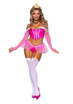 Load image into Gallery viewer, Leg Avenue Dreamy Princess Velvet Boned Crop Top with Jewel Accent, Garter Panty with Peplum Skirt, Removable Clear Straps, and Crown Headband