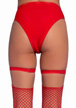 Load image into Gallery viewer, Leg Avenue Dual Strap Iridescent Studded Thigh High Garter Suspender with Mini Hearts - Red - One Size
