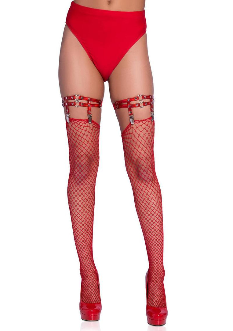 Leg Avenue Dual Strap Iridescent Studded Thigh High Garter Suspender with Mini Hearts
