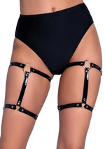 Load image into Gallery viewer, Leg Avenue Dual Strap Studded Thigh High Garters - Black - One Size
