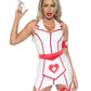 Leg Avenue Er Hottie Vinyl Zip Up Garter Dress, Heart Apron, Arm Band, and Head Piece. - Red/White - Medium - 4 Piece