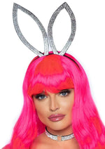 Load image into Gallery viewer, Leg Avenue Faux Rhinestone Bunny Ear Headband/Heart Choker - Silver - One Size - 2 Piece
