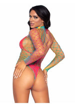 Load image into Gallery viewer, Leg Avenue Fence Net Snap Crotch Long Sleeved Bodysuit - Multicolor/Rainbow - One Size

