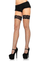 Load image into Gallery viewer, Leg Avenue Fence Net Stocking with Lace Top - Black - One Size
