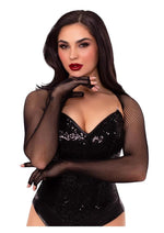 Load image into Gallery viewer, Leg Avenue Fishnet Fingerless Gloved Shrug - Black - One Size
