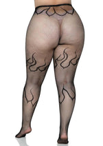 Load image into Gallery viewer, Leg Avenue Flame Net Tights - Black - Queen/XLarge/XXLarge