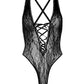 Leg Avenue Floral Lace Thong Teddy with Lace Up Front and Adjustable Cross Over Back Straps