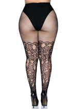 Load image into Gallery viewer, Leg Avenue Floral Vine Net Tights - Plus - Black - Queen
