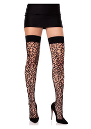 Leg Avenue Fractured Net Thigh Highs - Black - One Size