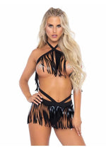 Load image into Gallery viewer, Leg Avenue Fringe Halter Top and Matching Bikini Bottoms - Black - Medium/Small - 2 Piece
