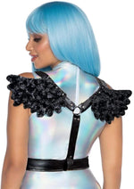 Load image into Gallery viewer, Leg Avenue Furry Angel Wing Body Harness - Black - One Size