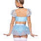 Leg Avenue Glass Slipper Cinderella Boned Sweetheart Crop Top with Organza Sleeves, Garter Panty with Shimmer Sheer Skirt, Ribbon Choker, and Matching Hair Band