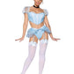 Leg Avenue Glass Slipper Cinderella Boned Sweetheart Crop Top with Organza Sleeves, Garter Panty with Shimmer Sheer Skirt, Ribbon Choker, and Matching Hair Band