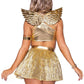 Leg Avenue Golden Angel Pleated Asymetrical Cut-Out Dress with High Slit Skirt, Matching Panties, Headband, and Mini Angel Wings