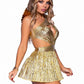 Leg Avenue Golden Angel Pleated Asymetrical Cut-Out Dress with High Slit Skirt, Matching Panties, Headband, and Mini Angel Wings - Gold - XSmall - 4 Piece