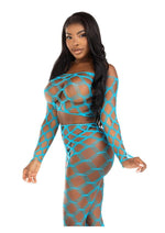 Load image into Gallery viewer, Leg Avenue Hardcore Net Crop Top and Footless Tights - Turquoise - One Size - 2 Piece
