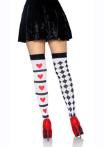 Load image into Gallery viewer, Leg Avenue Harlequin and Heart Thigh High - Black/Multicolor/Red/White - One Size