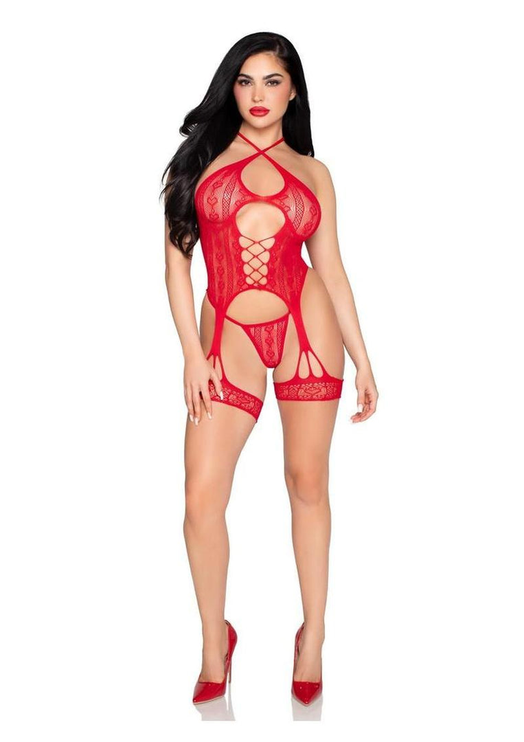Leg Avenue Heart Halter Cami Garter and G-String Panty